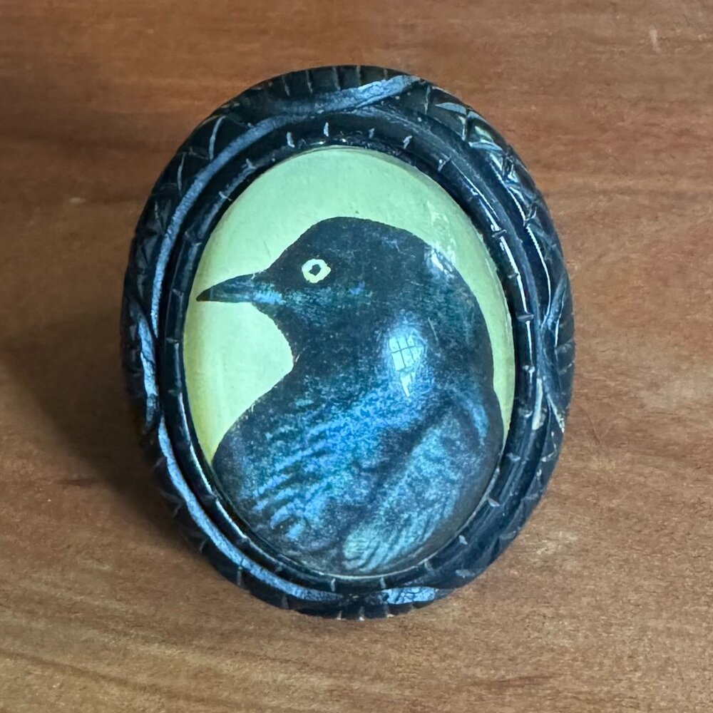 Resin Carved Vintage Raven Ring